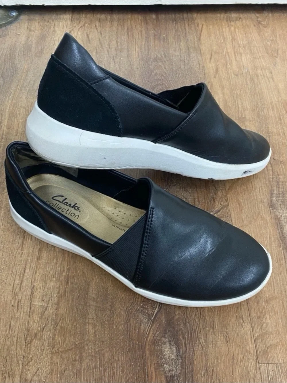 Clarks Collection Kayleigh Step Loafers Flats Sneakers Black Leather, Size 10M